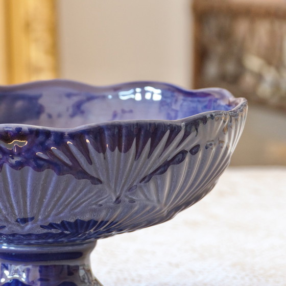 Image 1 of Ancienne Grande Coupe À Fruits Cobalt Relief Coquillage