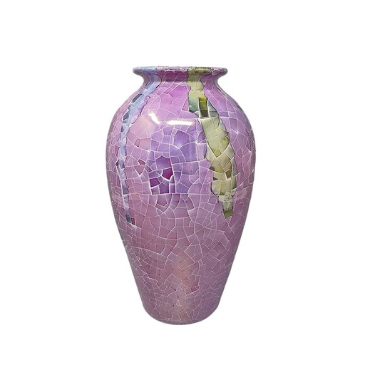 1960S Vase étonnant Giuseppe Locci Polycrome Craquelé en céramique de Sardaigne. Fabriqué en Italie