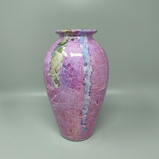 Image 1 of 1960S Vase étonnant Giuseppe Locci Polycrome Craquelé en céramique de Sardaigne. Fabriqué en Italie