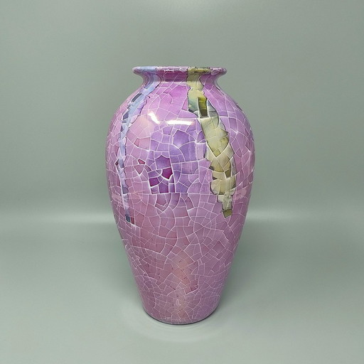 1960S Vase étonnant Giuseppe Locci Polycrome Craquelé en céramique de Sardaigne. Fabriqué en Italie