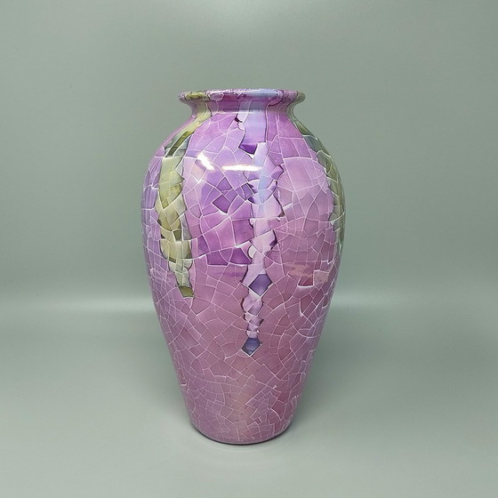 Image 1 of 1960S Vase étonnant Giuseppe Locci Polycrome Craquelé en céramique de Sardaigne. Fabriqué en Italie