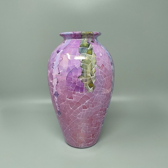 Image 1 of 1960S Vase étonnant Giuseppe Locci Polycrome Craquelé en céramique de Sardaigne. Fabriqué en Italie