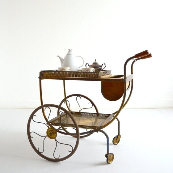 Image 1 of Chariot de service vintage en laiton et verre par Josef Frank pour Svenskt Tenn, Suède