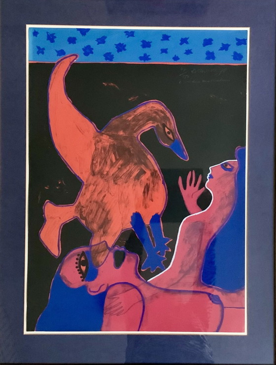 Image 1 of Signée- Lithographie Corneille- Encadrée - 'L'oiseau enchanté' 1978