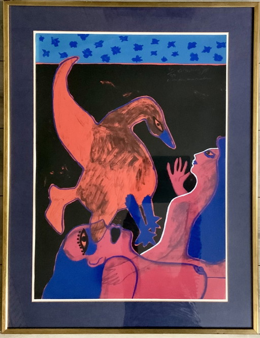 Signée- Lithographie Corneille- Encadrée - 'L'oiseau enchanté' 1978