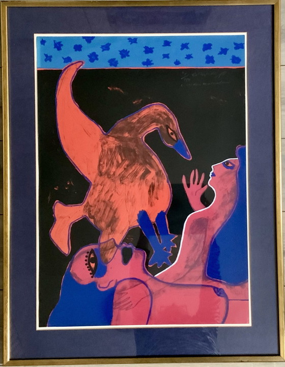 Image 1 of Signée- Lithographie Corneille- Encadrée - 'L'oiseau enchanté' 1978