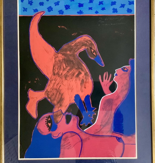 Signée- Lithographie Corneille- Encadrée - 'L'oiseau enchanté' 1978