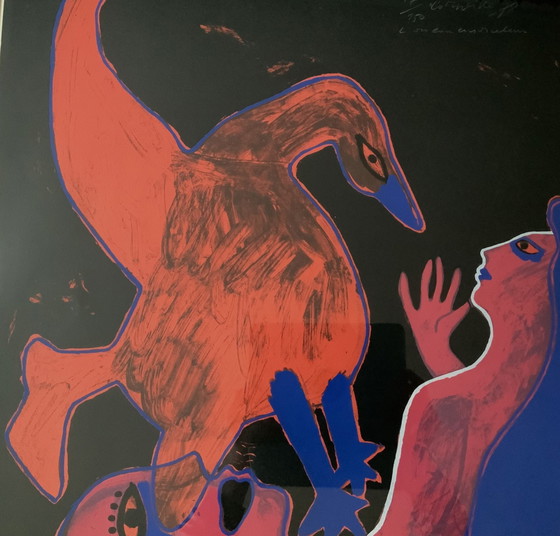 Image 1 of Signée- Lithographie Corneille- Encadrée - 'L'oiseau enchanté' 1978