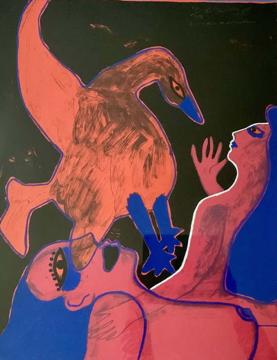 Image 1 of Signée- Lithographie Corneille- Encadrée - 'L'oiseau enchanté' 1978