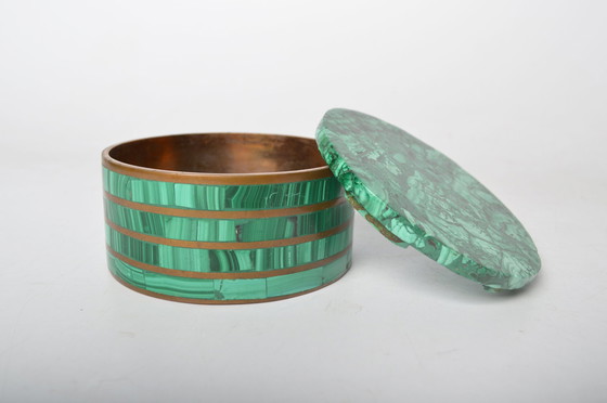 Image 1 of Boîte vintage en malachite et laiton