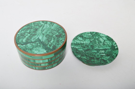 Image 1 of Boîte vintage en malachite et laiton