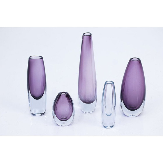 Image 1 of Ensemble de 5 vases en verre vintage par Gunnar Nylund et Asta Strömberg pour Strömbergshyttan, Suède 1950