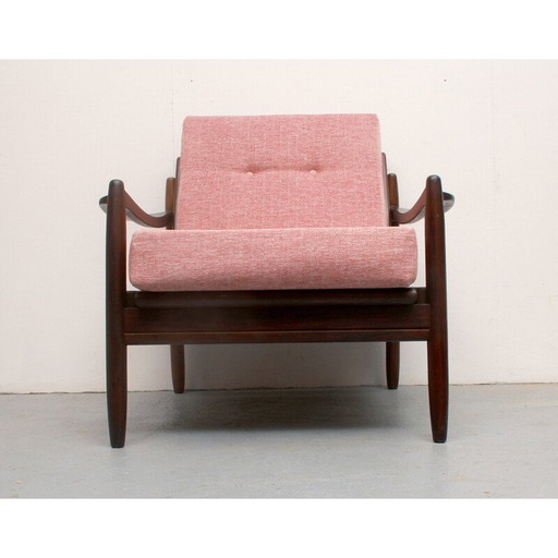 Fauteuil vintage en bois massif rose pâle, 1960