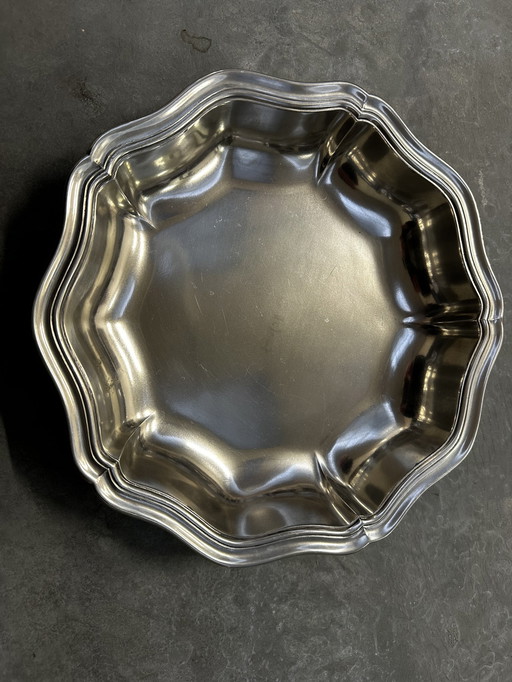 Plat Corbeille Chantourne - Étain D’ Art Sg - Diamètre 24 Cm / H 4 Cm