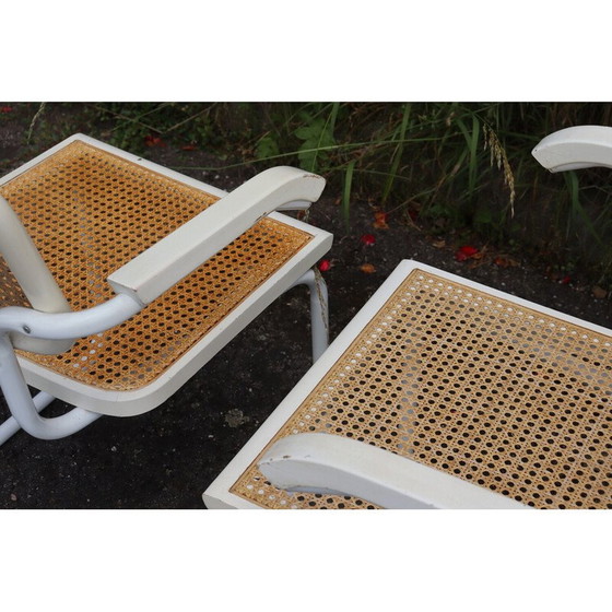 Image 1 of Ensemble de 4 fauteuils vintage modèle B32 en acier tubulaire blanc par Marcel Breuer, Italie 1970