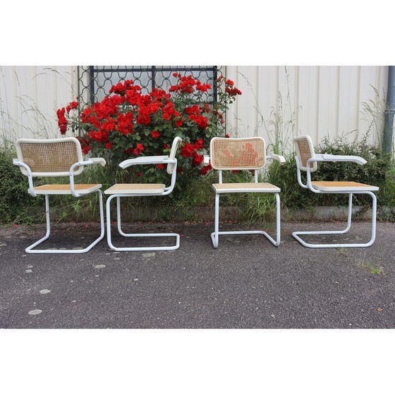Image 1 of Ensemble de 4 fauteuils vintage modèle B32 en acier tubulaire blanc par Marcel Breuer, Italie 1970