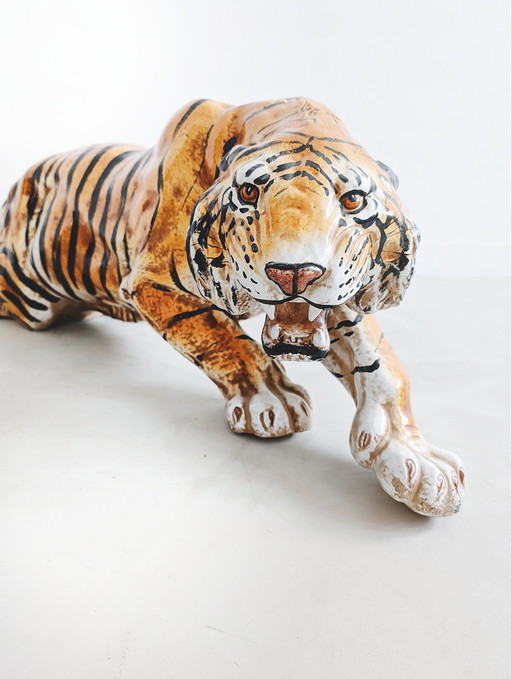 Statue du tigre accroupi Xl 1970's