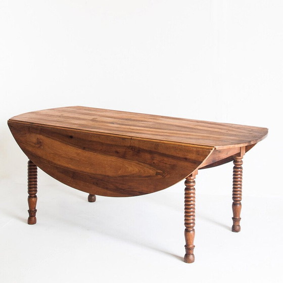 Image 1 of Table à abattant vintage en cerisier massif ciré, France 1960