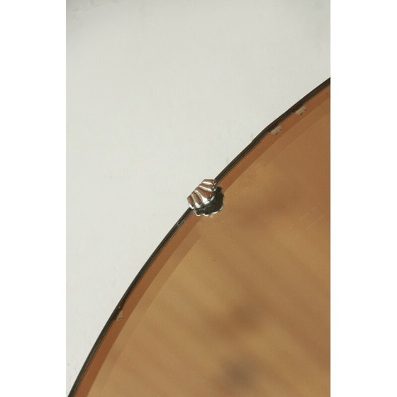 Image 1 of Miroir rond biseauté vintage sur base en bois, 1950