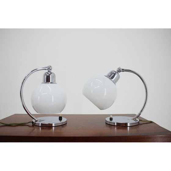Image 1 of Paire de lampes de table Bauhaus chromées, Tchécoslovaquie 1930
