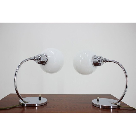 Image 1 of Paire de lampes de table Bauhaus chromées, Tchécoslovaquie 1930