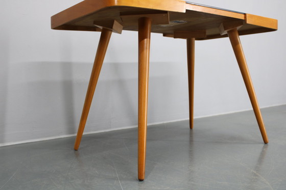 Image 1 of 1960S Table basse en hêtre avec plateau en verre , Tchécoslovaquie