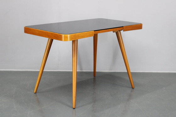 Image 1 of 1960S Table basse en hêtre avec plateau en verre , Tchécoslovaquie