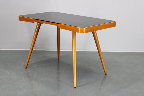 Image 1 of 1960S Table basse en hêtre avec plateau en verre , Tchécoslovaquie