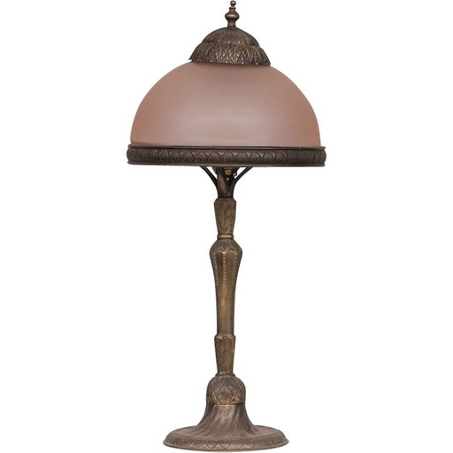 Lampe de table Art Nouveau en laiton et verre, 1910s