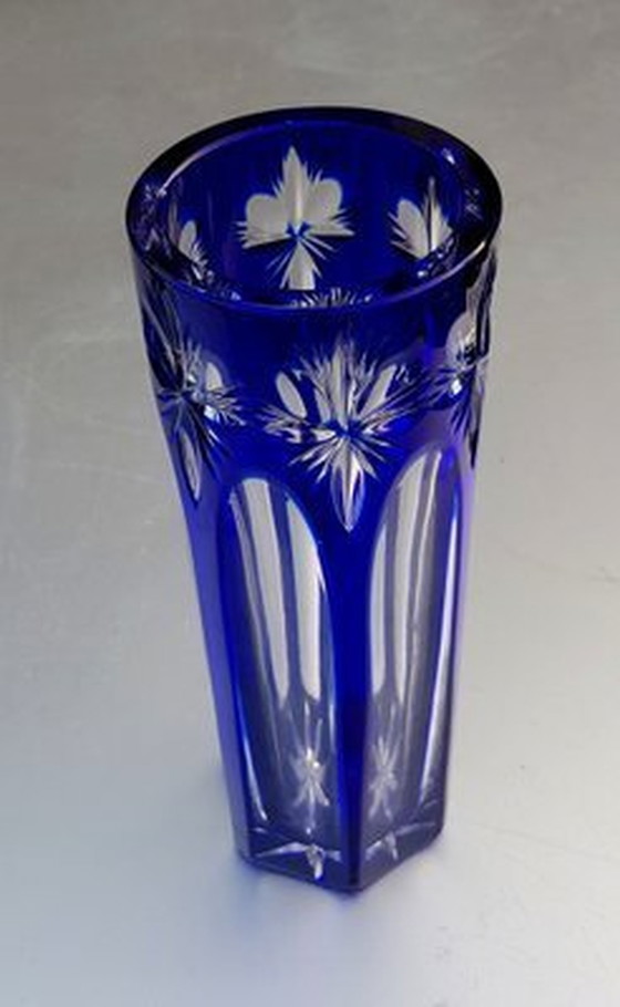 Image 1 of Vase bohémien bleu royal soufflé à la main, années 1920