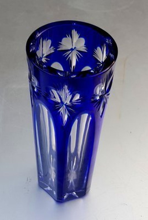 Vase bohémien bleu royal soufflé à la main, années 1920