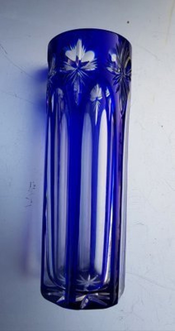 Image 1 of Vase bohémien bleu royal soufflé à la main, années 1920