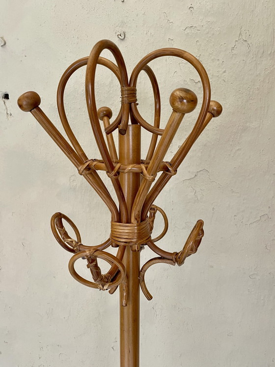 Image 1 of Porte-manteau sur pied Boho Bois et rotin tressé H : 182Cm