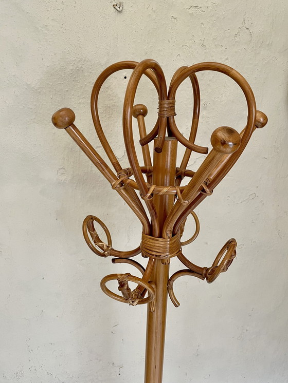Image 1 of Porte-manteau sur pied Boho Bois et rotin tressé H : 182Cm
