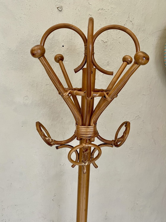 Image 1 of Porte-manteau sur pied Boho Bois et rotin tressé H : 182Cm