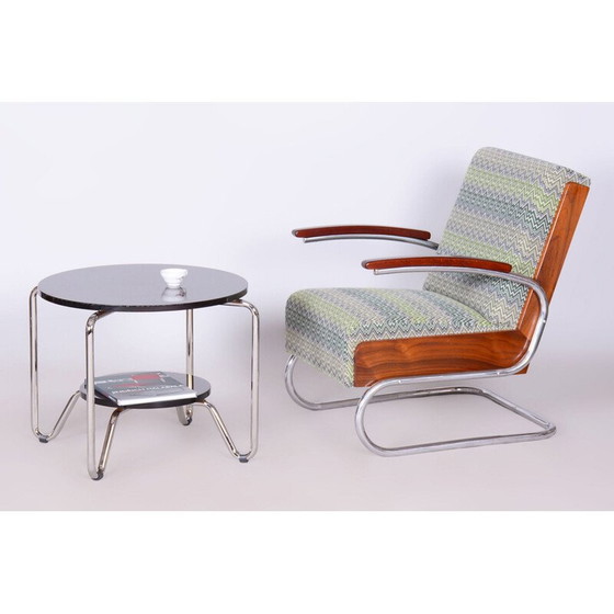 Image 1 of Fauteuil Vintage Art Déco en hêtre et acier chromé, Tchécoslovaquie 1930