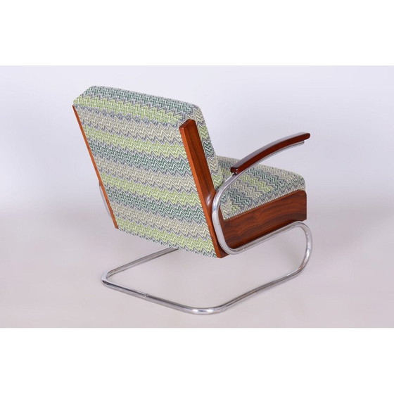 Image 1 of Fauteuil Vintage Art Déco en hêtre et acier chromé, Tchécoslovaquie 1930