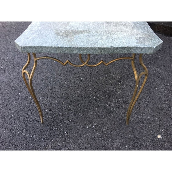 Image 1 of Table basse vintage en métal doré et marbre par René Prou