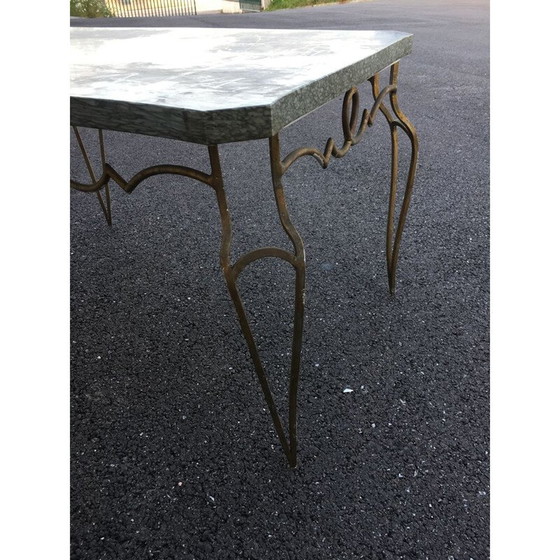 Image 1 of Table basse vintage en métal doré et marbre par René Prou
