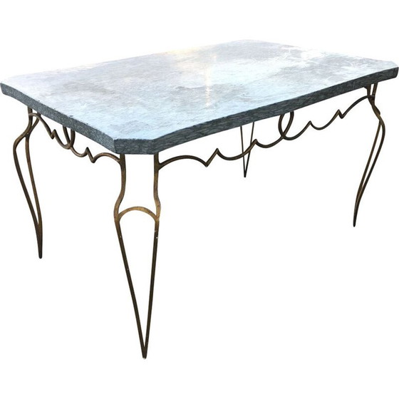 Image 1 of Table basse vintage en métal doré et marbre par René Prou