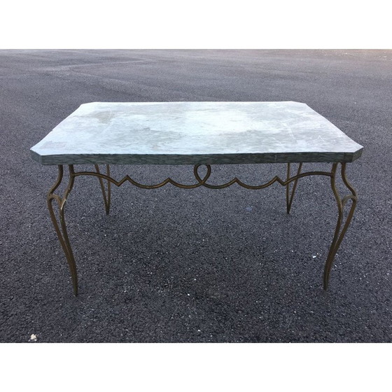 Image 1 of Table basse vintage en métal doré et marbre par René Prou