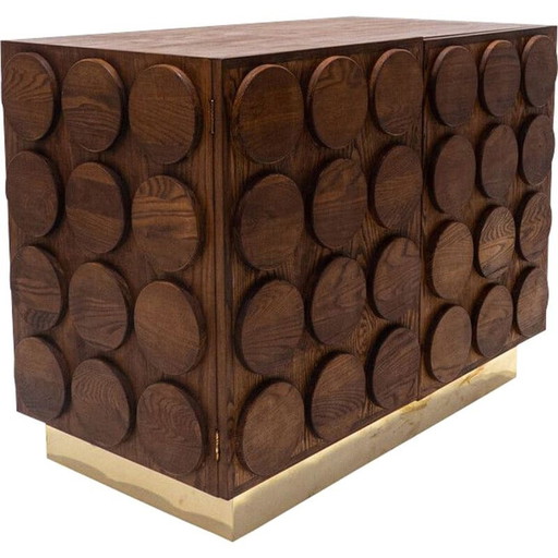 Coffre vintage à 3 portes en bois et laiton, Italie