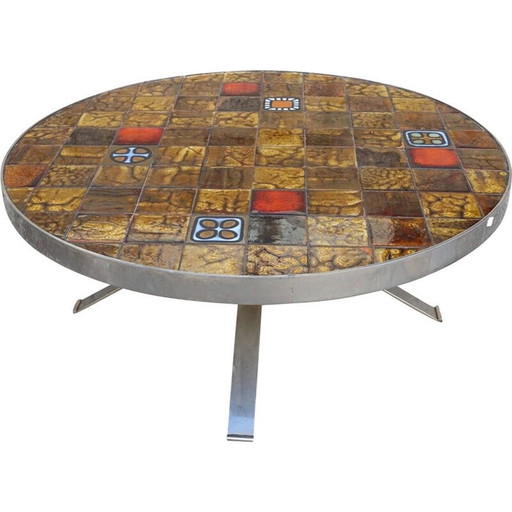 Table basse en métal et céramique, 1970