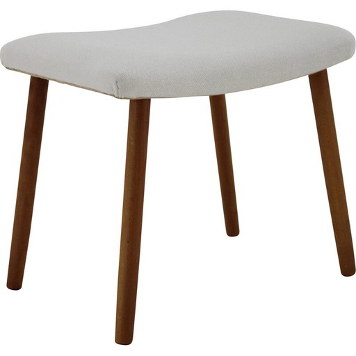 Tabouret vintage danois en hêtre avec tissu, années 1960