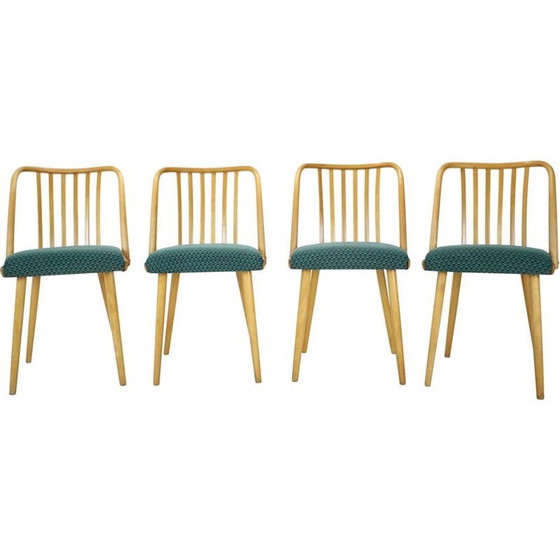 Image 1 of Ensemble de 4 chaises de salle à manger vintage en bois et tissu par Antonin Suman, Tchécoslovaquie années 1960