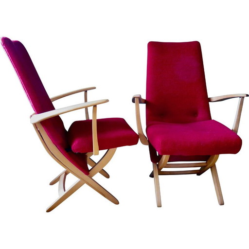 Paire de fauteuils rouges vintage, Danemark 1950