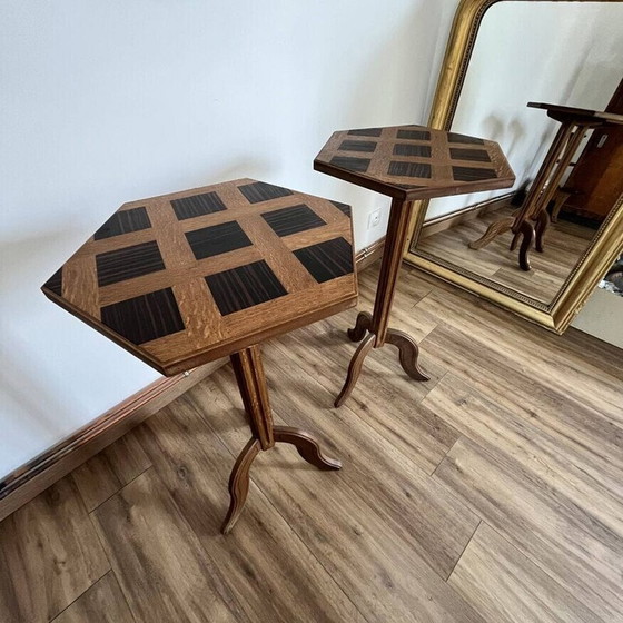 Image 1 of Paire de guéridons hexagonaux marquetés vintage