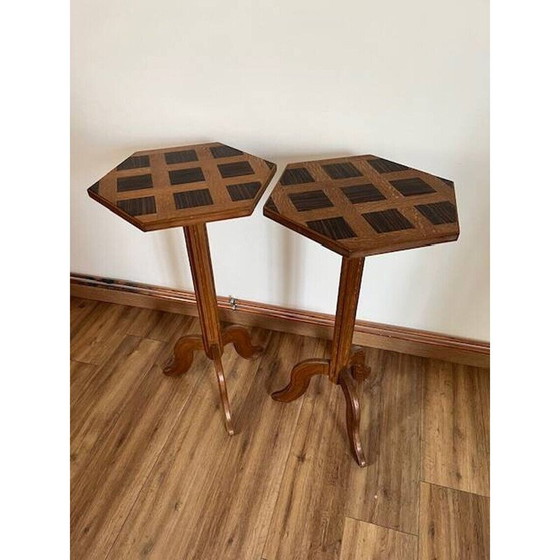 Image 1 of Paire de guéridons hexagonaux marquetés vintage
