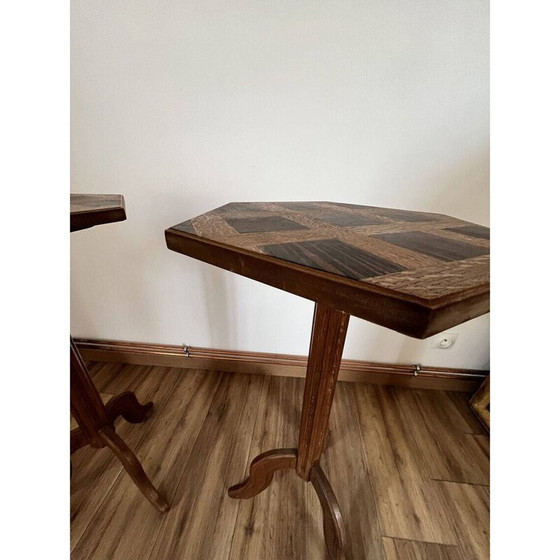 Image 1 of Paire de guéridons hexagonaux marquetés vintage