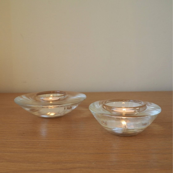 Image 1 of 1980S Holmegaard Skagerrak Set Of 3 - 2 Bougeoirs, 1 Bol